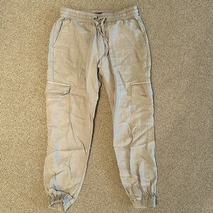 Banana Republic stone/khaki color cargo joggers in lyocell/linen/cotton blend